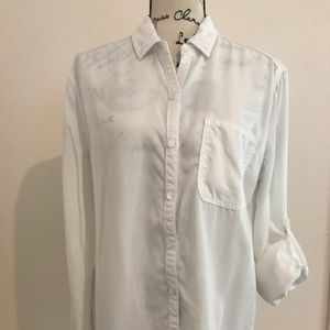 Solid White button down women's shirt made Size L